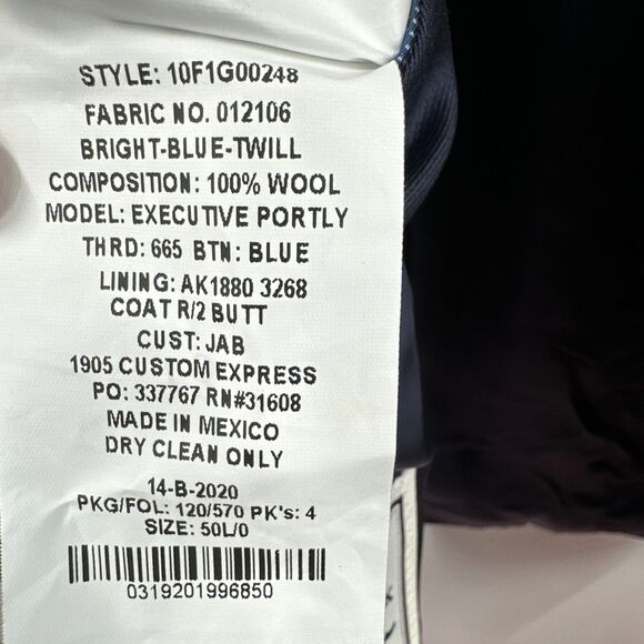 Jos. A. Bank Men's Blazer Sport Coat 50L 100% Wool Regal Bright Blue Twill $179 - Picture 8 of 12